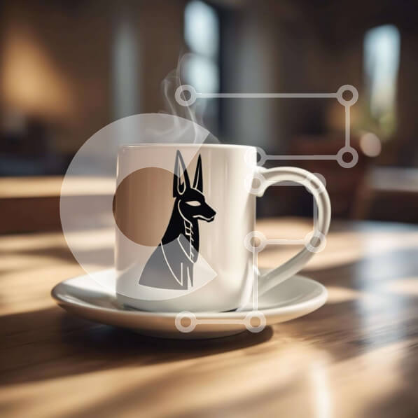 Σετ των 2 Intra Συλλεκτικό Ξύλινο Παζλ Plywood  4mm - Μαύρο φλιτζάνι καφέ με σχέδιο αιγυπτιακού σκύλου Σε Ξύλινο Κουτί - Διαστάσεις: 10x10 cm – 25 κομμάτια