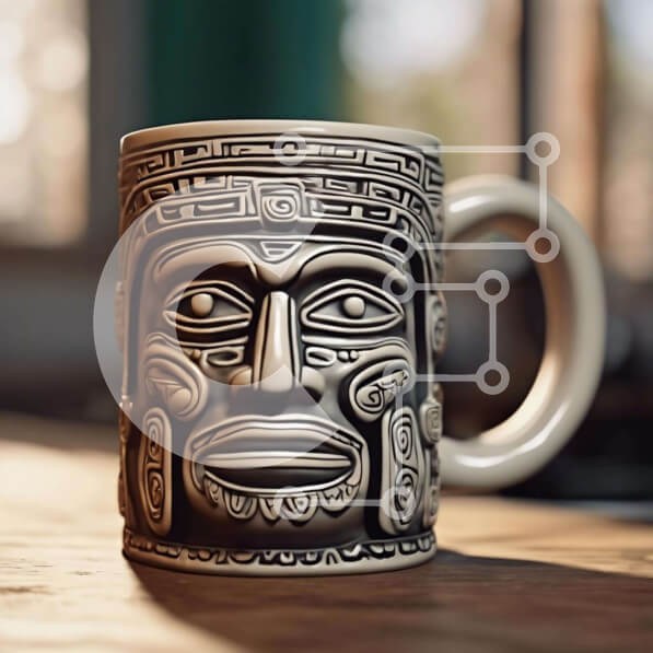 Intra Συλλεκτικό Ξύλινο Παζλ Plywood  4mm - Κούπα καφέ εμπνευσμένη από τους Αζτέκους Σε Ξύλινο Κουτί - Διαστάσεις: 10x10 cm – 25 κομμάτια