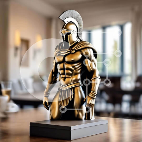 Intra Συλλεκτικό Ξύλινο Παζλ Plywood  4mm - Χρυσό άγαλμα Σπαρτιάτη στρατιώτη στην τραπεζαρία Σε Ξύλινο Κουτί - Διαστάσεις: 10x10 cm – 25 κομμάτια