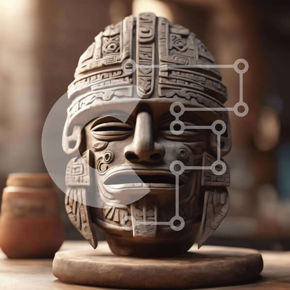 Intra Συλλεκτικό Ξύλινο Παζλ Plywood  4mm - Γλυπτό κεφαλής εμπνευσμένο από τους Αζτέκους σε ξύλινο τραπέζι Σε Ξύλινο Κουτί - Διαστάσεις: 10x10 cm – 25 κομμάτια