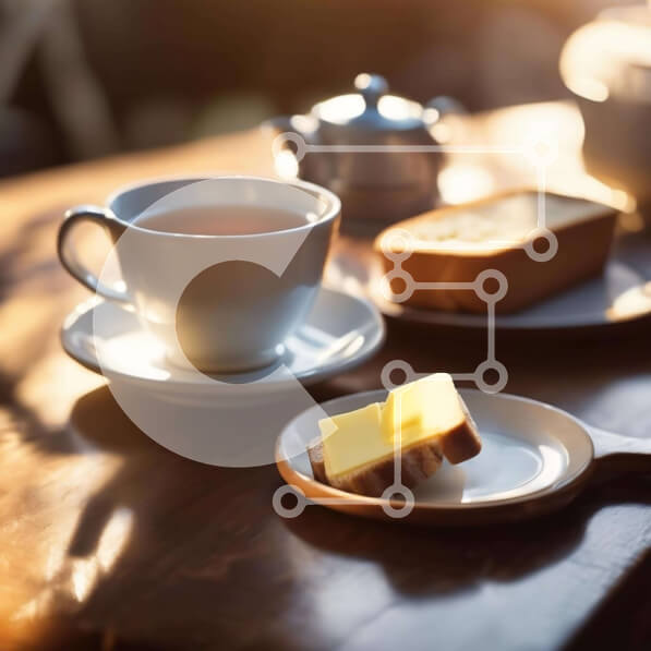 Σετ των 2 Intra Συλλεκτικό Ξύλινο Παζλ Plywood  4mm - Τραπέζι με τσάι, ψωμί και βούτυρο Σε Ξύλινο Κουτί - Διαστάσεις: 10x10 cm – 25 κομμάτια