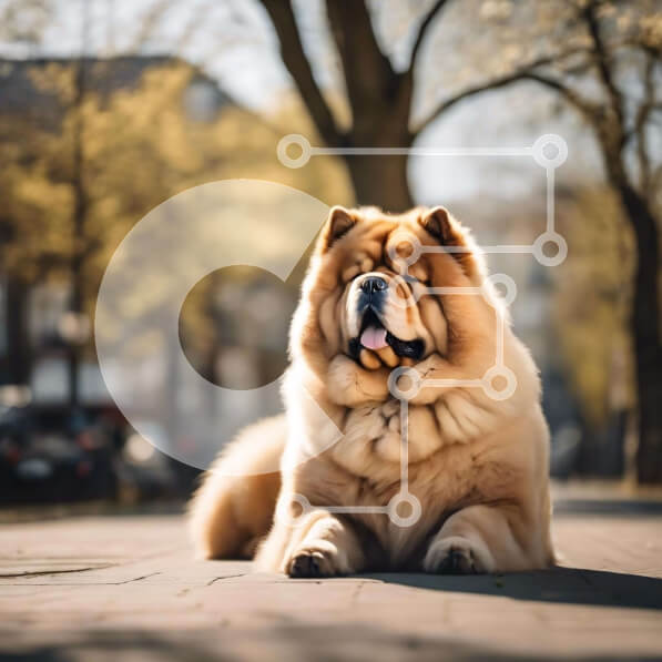 Intra Συλλεκτικό Ξύλινο Παζλ Plywood  4mm - Μεγάλο χνουδωτό σκυλί που χαλαρώνει σε εξωτερικούς χώρους στο πεζοδρόμιο Σε Ξύλινο Κουτί - Διαστάσεις: 10x10 cm – 25 κομμάτια