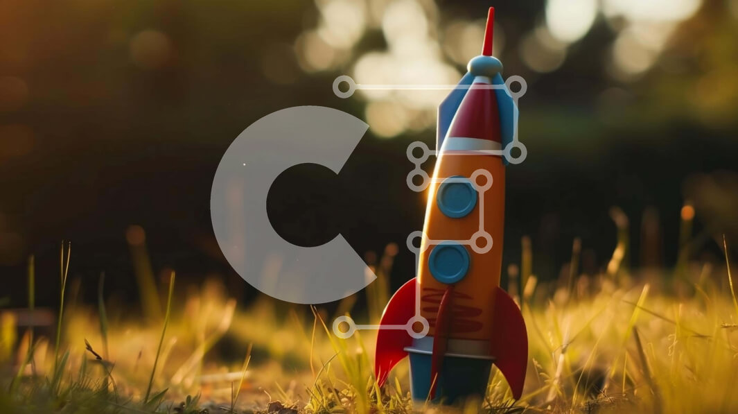 Intra Συλλεκτικό Ξύλινο Παζλ Plywood  4mm - Πολύχρωμος πύραυλος παιχνιδιών στη χλόη Σε Ξύλινο Κουτί - Διαστάσεις Puzzle: 10x10 cm – 25 κομμάτια