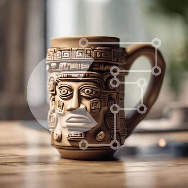 Intra Συλλεκτικό Ξύλινο Παζλ Plywood  4mm - Καφέ κούπα καφέ με σχέδιο εμπνευσμένο από τους Αζτέκους Σε Ξύλινο Κουτί - Διαστάσεις: 10x10 cm – 25 κομμάτια