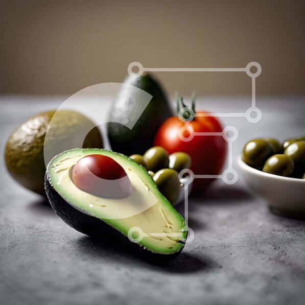 Σετ των 2 Intra Συλλεκτικό Ξύλινο Παζλ Plywood  4mm - Αβοκάντο, ντομάτες, ελιές και άλλα φρούτα και λαχανικά σε γκρίζο τραπέζι Σε Ξύλινο Κουτί - Διαστάσεις: 10x10 cm – 25 κομμάτια