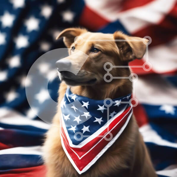Intra Συλλεκτικό Ξύλινο Παζλ Plywood  4mm - Πατριωτικό σκυλί με αμερικανική σημαία Bandana Σε Ξύλινο Κουτί - Διαστάσεις Puzzle: 10x10 cm – 25 κομμάτια