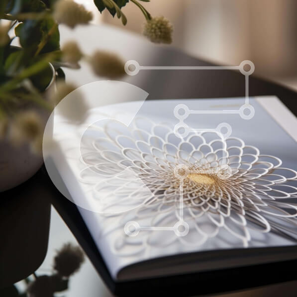 Intra Συλλεκτικό Ξύλινο Παζλ Plywood  4mm - Ανοιχτό βιβλίο με σχέδιο λουλουδιών και φυτό σε γλάστρα Σε Ξύλινο Κουτί - Διαστάσεις: 10x10 cm – 25 κομμάτια