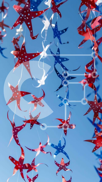 Intra Συλλεκτικό Ξύλινο Παζλ Plywood  4mm - Κόκκινα, λευκά και μπλε χάρτινα φανάρια στον ουρανό Σε Ξύλινο Κουτί - Διαστάσεις Puzzle: 10x10 cm – 25 κομμάτια