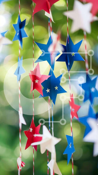 Intra Συλλεκτικό Ξύλινο Παζλ Plywood  4mm - Κόκκινα, λευκά και μπλε χάρτινα αστέρια διακόσμηση Σε Ξύλινο Κουτί - Διαστάσεις Puzzle: 10x10 cm – 25 κομμάτια