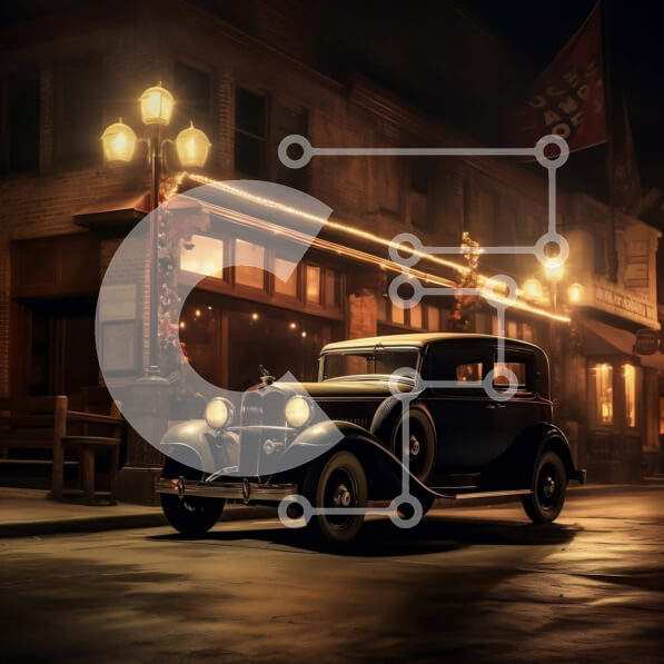 Intra Συλλεκτικό Ξύλινο Παζλ Plywood  4mm - Παλιομοδίτικο αυτοκίνητο παρκαρισμένο τη νύχτα Σε Ξύλινο Κουτί - Διαστάσεις Puzzle: 10x10 cm – 25 κομμάτια