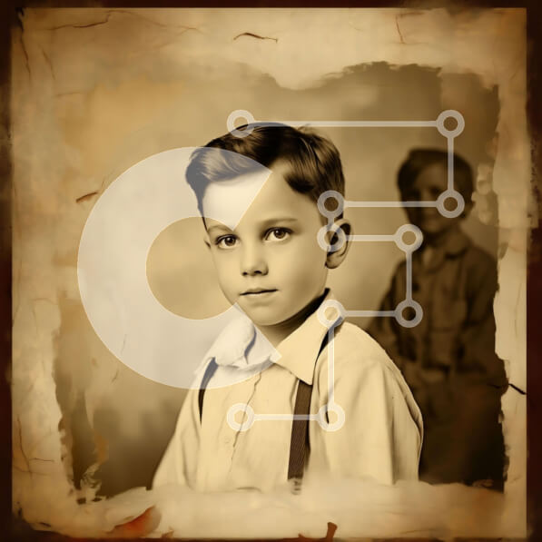 Intra Συλλεκτικό Ξύλινο Παζλ Plywood  4mm - Vintage ασπρόμαυρη φωτογραφία δύο αγοριών Σε Ξύλινο Κουτί - Διαστάσεις Puzzle: 10x10 cm – 25 κομμάτια