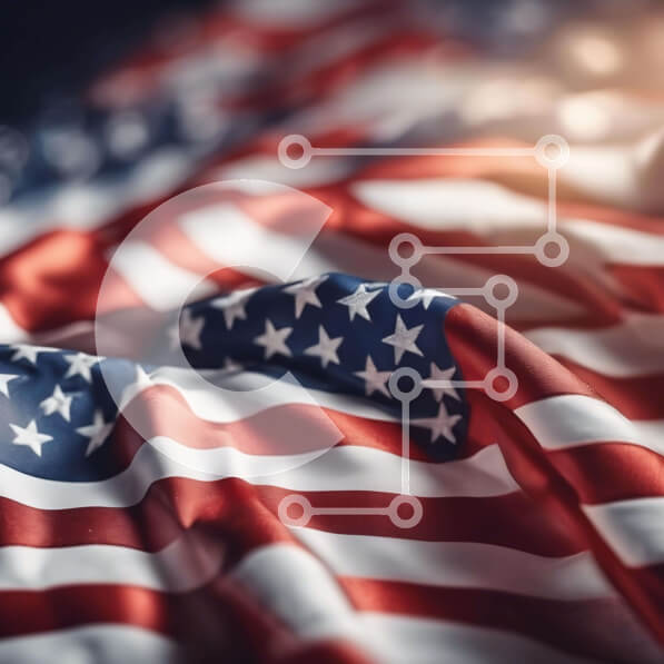 Intra Συλλεκτικό Ξύλινο Παζλ Plywood  4mm - Αμερικανική σημαία που κυματίζει στον άνεμο Σε Ξύλινο Κουτί - Διαστάσεις Puzzle: 10x10 cm – 25 κομμάτια