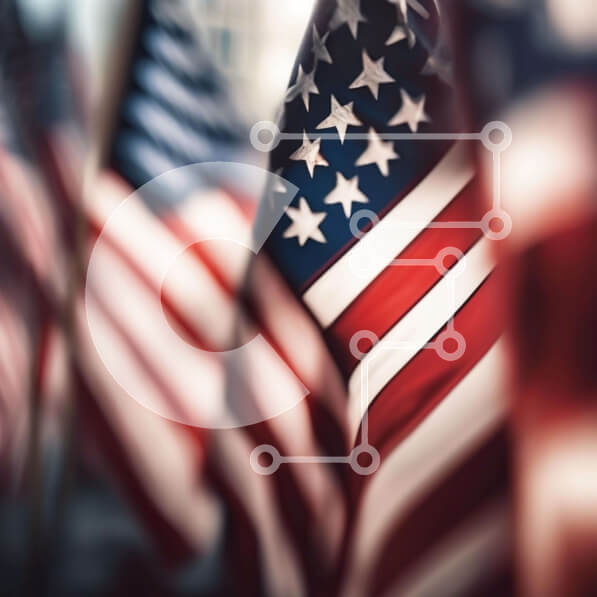 Intra Συλλεκτικό Ξύλινο Παζλ Plywood  4mm - Κοντινό πλάνο αμερικανικών σημαιών σε μια σειρά Σε Ξύλινο Κουτί - Διαστάσεις Puzzle: 10x10 cm – 25 κομμάτια