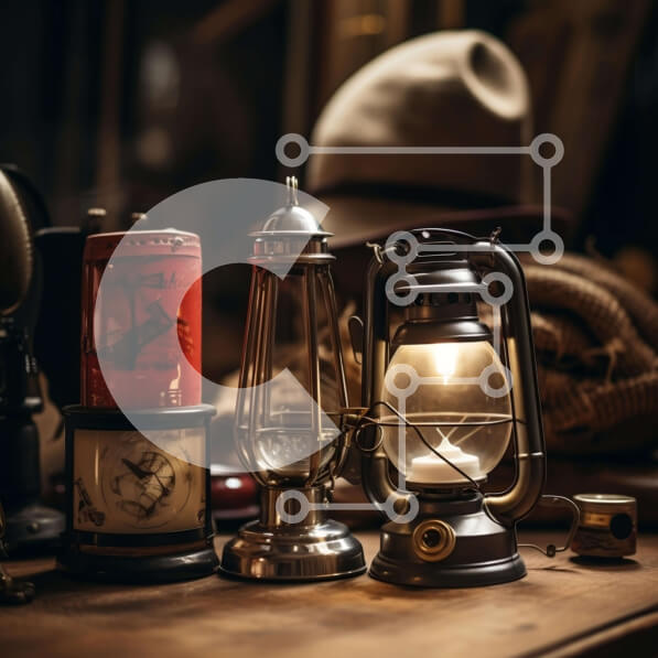 Intra Συλλεκτικό Ξύλινο Παζλ Plywood  4mm - Vintage διακόσμηση τραπεζιού με φανάρι, καπέλο και ρολόι Σε Ξύλινο Κουτί - Διαστάσεις: 10x10 cm – 25 κομμάτια