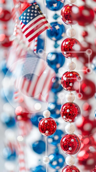 Intra Συλλεκτικό Ξύλινο Παζλ Plywood  4mm - Κόκκινες, λευκές και μπλε χάντρες οθόνη με αμερικανική σημαία Σε Ξύλινο Κουτί - Διαστάσεις: 10x10 cm – 25 κομμάτια