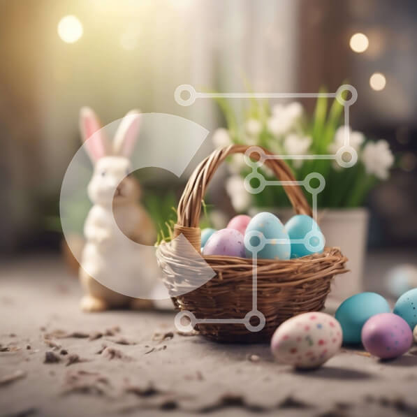 Intra Συλλεκτικό Ξύλινο Παζλ Plywood  4mm - Πολύχρωμα Πασχαλινά αυγά και λαγουδάκι Σε Ξύλινο Κουτί - Διαστάσεις Puzzle: 10x10 cm – 25 κομμάτια