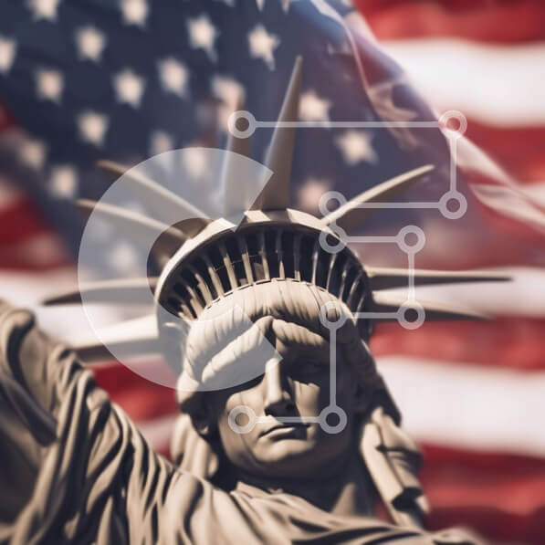 Intra Συλλεκτικό Ξύλινο Παζλ Plywood  4mm - Άγαλμα της Ελευθερίας με αμερικανική σημαία Σε Ξύλινο Κουτί - Διαστάσεις Puzzle: 10x10 cm – 25 κομμάτια