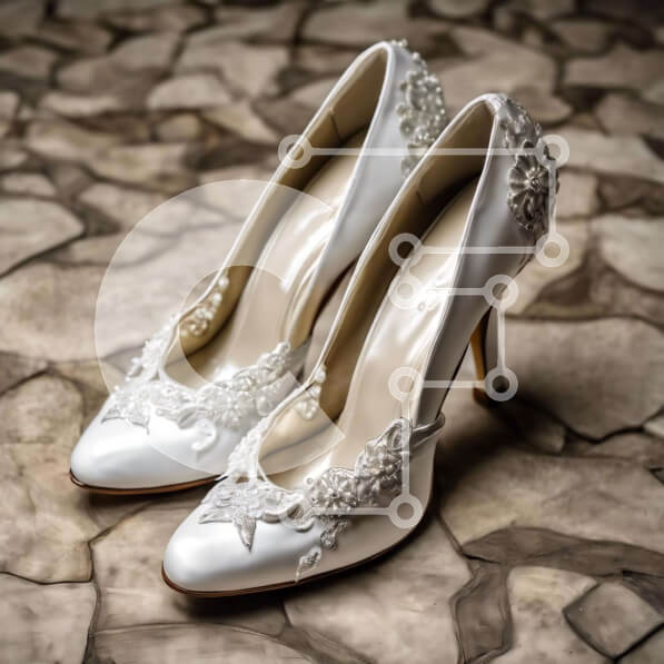 Σετ των 2 Intra Συλλεκτικό Ξύλινο Παζλ Plywood  4mm - Λευκά ψηλοτάκουνα παπούτσια με πέρλες και κρύσταλλα Σε Ξύλινο Κουτί - Διαστάσεις: 10x10 cm – 25 κομμάτια