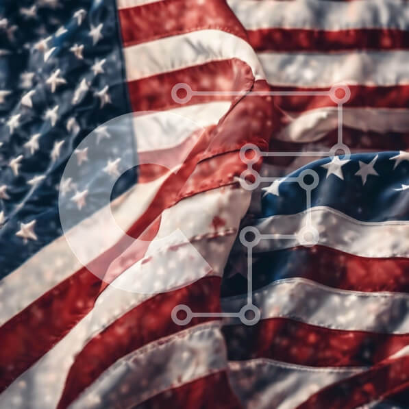 Intra Συλλεκτικό Ξύλινο Παζλ Plywood  4mm - Κοντινή εικόνα των αμερικανικών σημαιών που κυματίζουν Σε Ξύλινο Κουτί - Διαστάσεις Puzzle: 10x10 cm – 25 κομμάτια