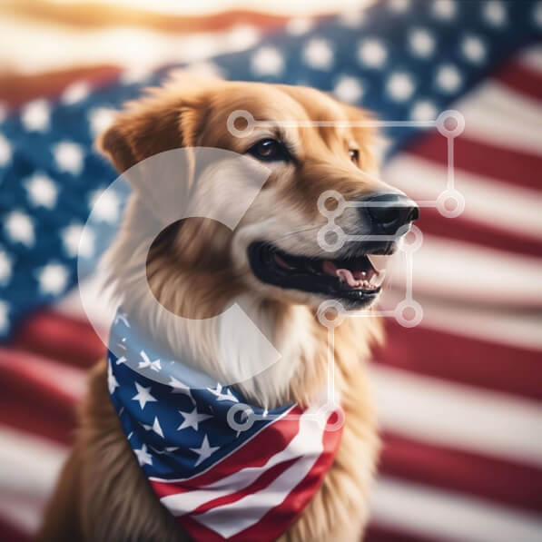 Intra Συλλεκτικό Ξύλινο Παζλ Plywood  4mm - Happy Golden Retriever Dog με American Flag Bandana Σε Ξύλινο Κουτί - Διαστάσεις: 10x10 cm – 25 κομμάτια