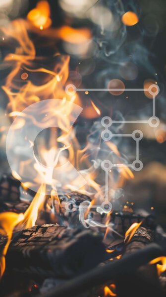 Σετ των 2 Intra Συλλεκτικό Ξύλινο Παζλ Plywood  4mm - Κοντινό πλάνο ανοιχτής φωτιάς με φλόγες και καπνό Σε Ξύλινο Κουτί - Διαστάσεις: 10x10 cm – 25 κομμάτια