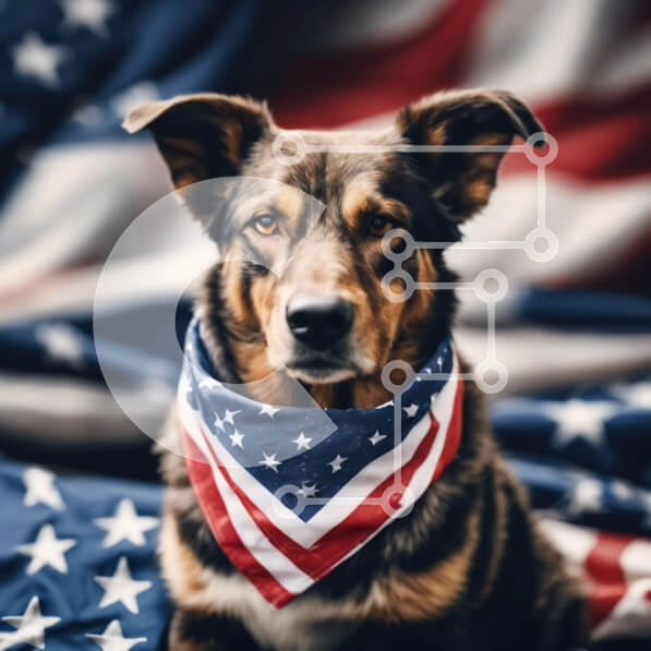 Intra Συλλεκτικό Ξύλινο Παζλ Plywood  4mm - Πατριωτικό σκυλί με αμερικανική σημαία Bandana Σε Ξύλινο Κουτί - Διαστάσεις Puzzle: 10x10 cm – 25 κομμάτια