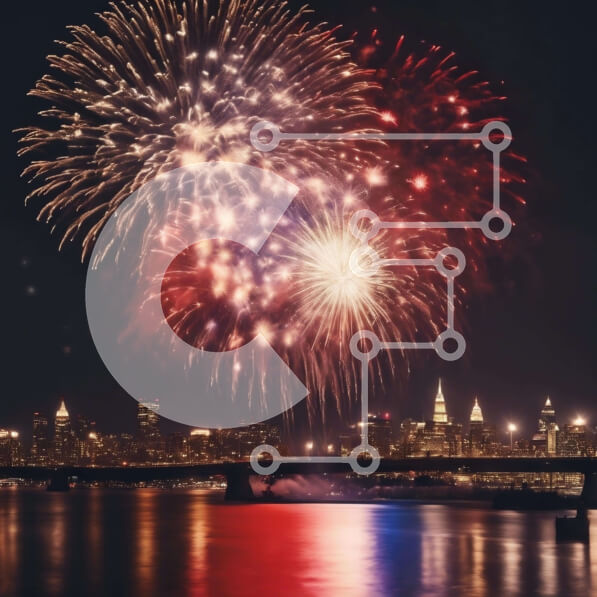 Intra Συλλεκτικό Ξύλινο Παζλ Plywood  4mm - Πολύχρωμη επίδειξη πυροτεχνημάτων πάνω από τον ορίζοντα της πόλης και το νερό Σε Ξύλινο Κουτί - Διαστάσεις Puzzle: 10x10 cm – 25 κομμάτια