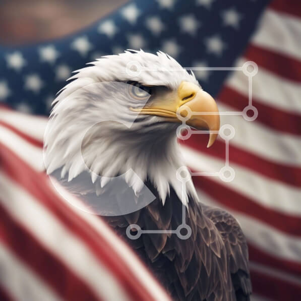 Intra Συλλεκτικό Ξύλινο Παζλ Plywood  4mm - Φαλακρός αετός και αμερικανική σημαία Σε Ξύλινο Κουτί - Διαστάσεις: 10x10 cm – 25 κομμάτια