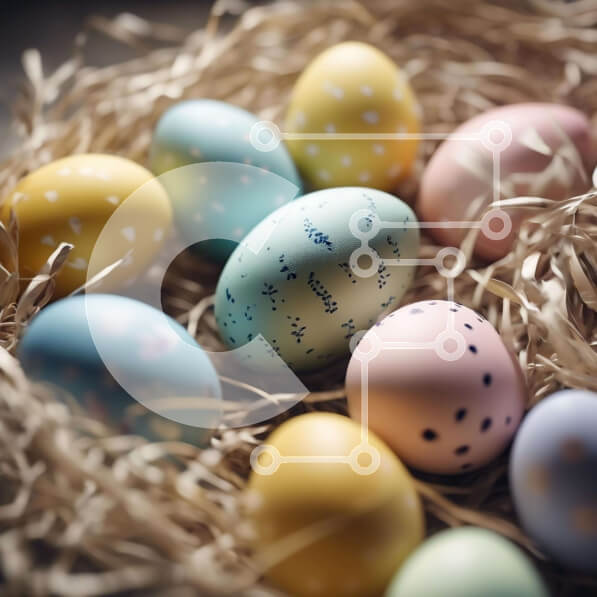 Intra Συλλεκτικό Ξύλινο Παζλ Plywood  4mm - Πολύχρωμα Πασχαλινά αυγά στο σανό Σε Ξύλινο Κουτί - Διαστάσεις Puzzle: 10x10 cm – 25 κομμάτια