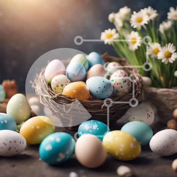 Intra Συλλεκτικό Ξύλινο Παζλ Plywood  4mm - Πολύχρωμο καλάθι με πασχαλινά αυγά με μαργαρίτες και νάρκισσους Σε Ξύλινο Κουτί - Διαστάσεις: 10x10 cm – 25 κομμάτια