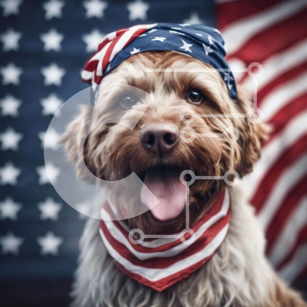 Intra Συλλεκτικό Ξύλινο Παζλ Plywood  4mm - Καφέ σκυλί με αμερικανική σημαία Μπαντάνα Σε Ξύλινο Κουτί - Διαστάσεις: 10x10 cm – 25 κομμάτια