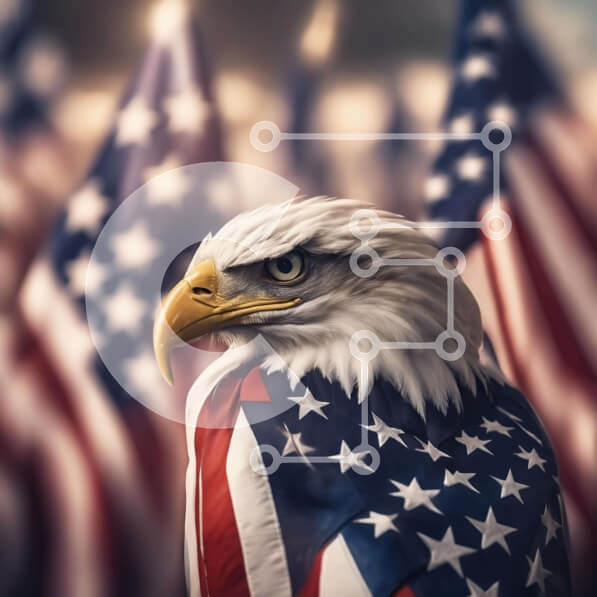 Intra Συλλεκτικό Ξύλινο Παζλ Plywood  4mm - Αετός στην αμερικανική σημαία με άλλες σημαίες Σε Ξύλινο Κουτί - Διαστάσεις: 10x10 cm – 25 κομμάτια