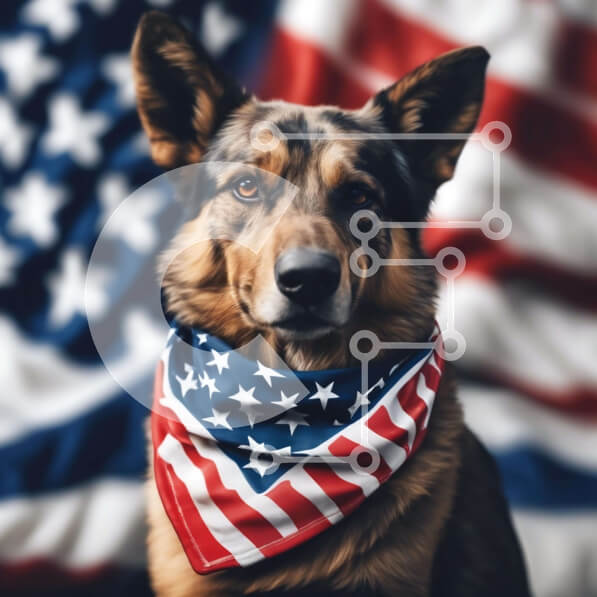 Intra Συλλεκτικό Ξύλινο Παζλ Plywood  4mm - Πατριωτικός σκύλος που γιορτάζει την 4η Ιουλίου Σε Ξύλινο Κουτί - Διαστάσεις Puzzle: 10x10 cm – 25 κομμάτια