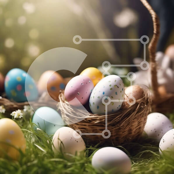 Intra Συλλεκτικό Ξύλινο Παζλ Plywood  4mm - Πολύχρωμα Πασχαλινά αυγά στο καλάθι Σε Ξύλινο Κουτί - Διαστάσεις Puzzle: 10x10 cm – 25 κομμάτια