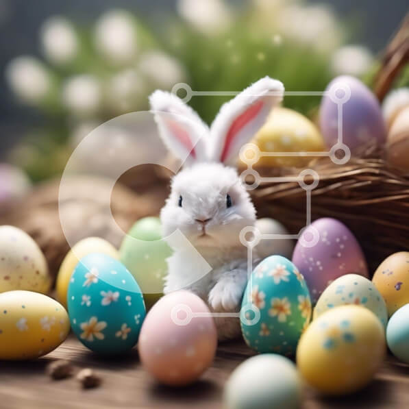 Intra Συλλεκτικό Ξύλινο Παζλ Plywood  4mm - Λευκό λαγουδάκι με πολύχρωμα πασχαλινά αυγά Σε Ξύλινο Κουτί - Διαστάσεις Puzzle: 10x10 cm – 25 κομμάτια