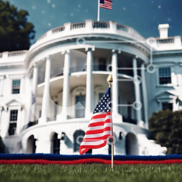 Intra Συλλεκτικό Ξύλινο Παζλ Plywood  4mm - Λευκός Οίκος με αμερικανική σημαία και πολλαπλές σημαίες Σε Ξύλινο Κουτί - Διαστάσεις Puzzle: 10x10 cm – 25 κομμάτια