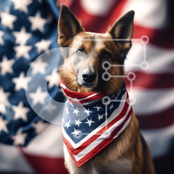 Intra Συλλεκτικό Ξύλινο Παζλ Plywood  4mm - Γερμανικός Ποιμενικός σκύλος με αμερικανική σημαία Bandana στις 4 Ιουλίου Σε Ξύλινο Κουτί - Διαστάσεις: 10x10 cm – 25 κομμάτια