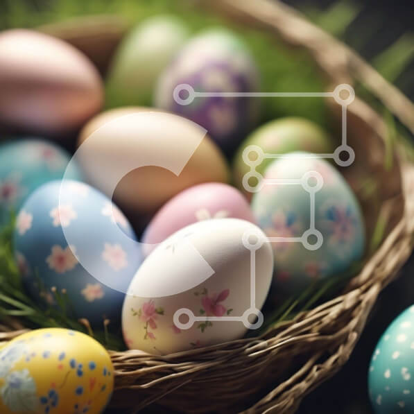 Intra Συλλεκτικό Ξύλινο Παζλ Plywood  4mm - Πολύχρωμα Πασχαλινά αυγά σε ένα καλάθι Σε Ξύλινο Κουτί - Διαστάσεις Puzzle: 10x10 cm – 25 κομμάτια