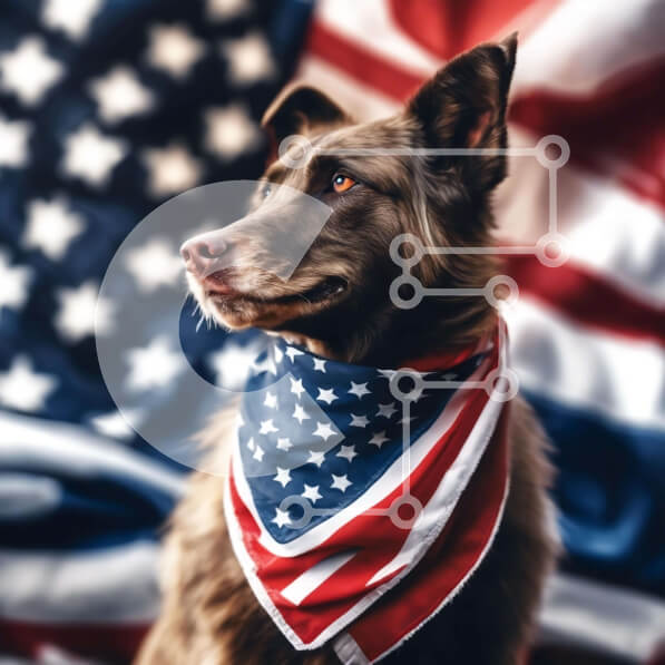 Intra Συλλεκτικό Ξύλινο Παζλ Plywood  4mm - Πατριωτικό σκυλί με αμερικανική σημαία Bandana Σε Ξύλινο Κουτί - Διαστάσεις: 10x10 cm – 25 κομμάτια