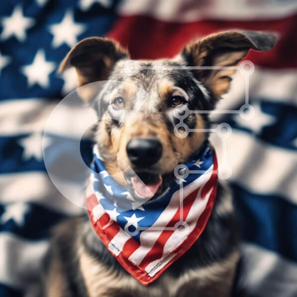 Intra Συλλεκτικό Ξύλινο Παζλ Plywood  4mm - Happy Dog που γιορτάζει την 4η Ιουλίου με American Flag Bandana Σε Ξύλινο Κουτί - Διαστάσεις: 10x10 cm – 25 κομμάτια