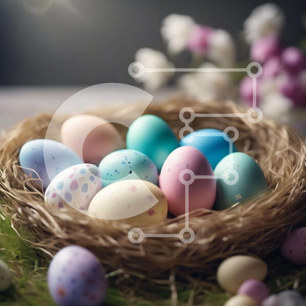 Intra Συλλεκτικό Ξύλινο Παζλ Plywood  4mm - Πολύχρωμα Πασχαλινά αυγά στη φωλιά με λουλούδια Σε Ξύλινο Κουτί - Διαστάσεις Puzzle: 10x10 cm – 25 κομμάτια