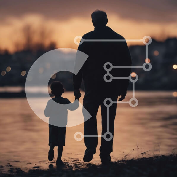 Intra Συλλεκτικό Ξύλινο Παζλ Plywood  4mm - Ηλικιωμένος άνδρας και νεαρό αγόρι που περπατούν στο ηλιοβασίλεμα Σε Ξύλινο Κουτί - Διαστάσεις Puzzle: 10x10 cm – 25 κομμάτια