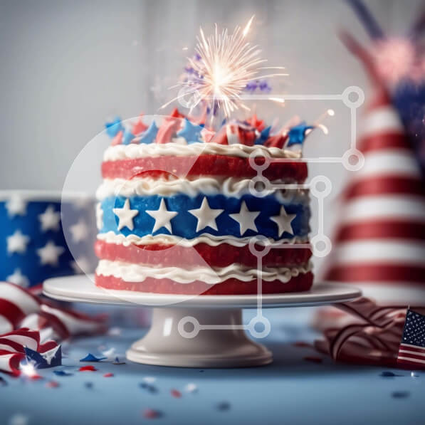 Intra Συλλεκτικό Ξύλινο Παζλ Plywood  4mm - Πατριωτικό κέικ 4ης Ιουλίου με βεγγαλικά Σε Ξύλινο Κουτί - Διαστάσεις: 10x10 cm – 25 κομμάτια