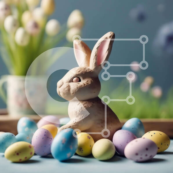 Intra Συλλεκτικό Ξύλινο Παζλ Plywood  4mm - Πασχαλινό λαγουδάκι και πολύχρωμα αυγά Σε Ξύλινο Κουτί - Διαστάσεις: 10x10 cm – 25 κομμάτια