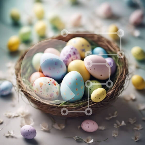 Intra Συλλεκτικό Ξύλινο Παζλ Plywood  4mm - Πολύχρωμα Πασχαλινά αυγά σε μια φωλιά με λουλούδια Σε Ξύλινο Κουτί - Διαστάσεις Puzzle: 10x10 cm – 25 κομμάτια