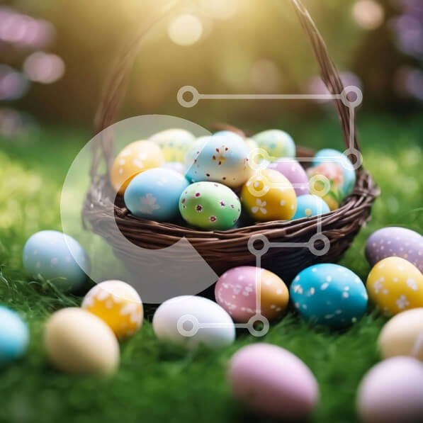 Intra Συλλεκτικό Ξύλινο Παζλ Plywood  4mm - Πολύχρωμα Πασχαλινά αυγά σε ένα καλάθι Σε Ξύλινο Κουτί - Διαστάσεις Puzzle: 10x10 cm – 25 κομμάτια