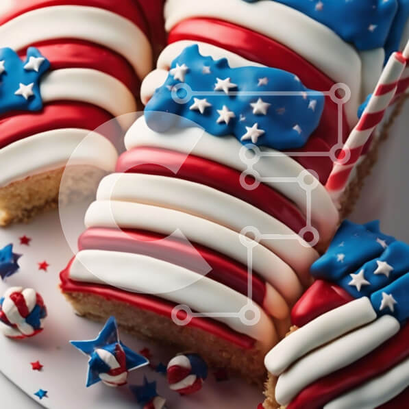 Σετ των 2 Intra Συλλεκτικό Ξύλινο Παζλ Plywood  4mm - Πατριωτικό κέικ σε πιατέλα σε σχήμα αμερικανικής σημαίας Σε Ξύλινο Κουτί - Διαστάσεις: 10x10 cm – 25 κομμάτια