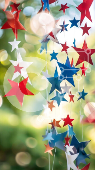 Intra Συλλεκτικό Ξύλινο Παζλ Plywood  4mm - Κόκκινα, λευκά και μπλε χάρτινα αστέρια που κρέμονται από κλαδιά δέντρων Σε Ξύλινο Κουτί - Διαστάσεις: 10x10 cm – 25 κομμάτια