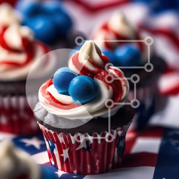 Σετ των 2 Intra Συλλεκτικό Ξύλινο Παζλ Plywood  4mm - Πατριωτικά Cupcakes σε φόντο αμερικανικής σημαίας Σε Ξύλινο Κουτί - Διαστάσεις: 10x10 cm – 25 κομμάτια