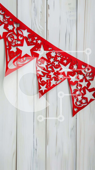 Intra Συλλεκτικό Ξύλινο Παζλ Plywood  4mm - Κόκκινο και λευκό κουλό σε σχήμα αστεριού σε ξύλινο τοίχο Σε Ξύλινο Κουτί - Διαστάσεις Puzzle: 10x10 cm – 25 κομμάτια